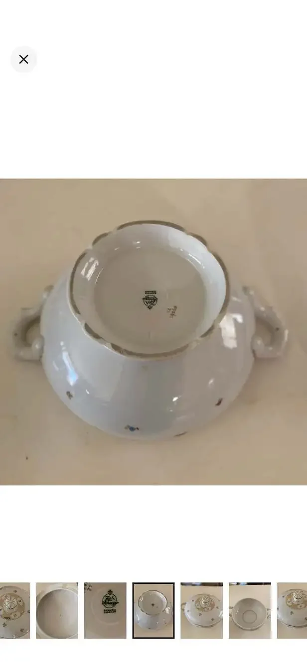 Zeh Scherzer Bavaria Germany Antique Porcelain Covered Vegetable Tureen with Flo